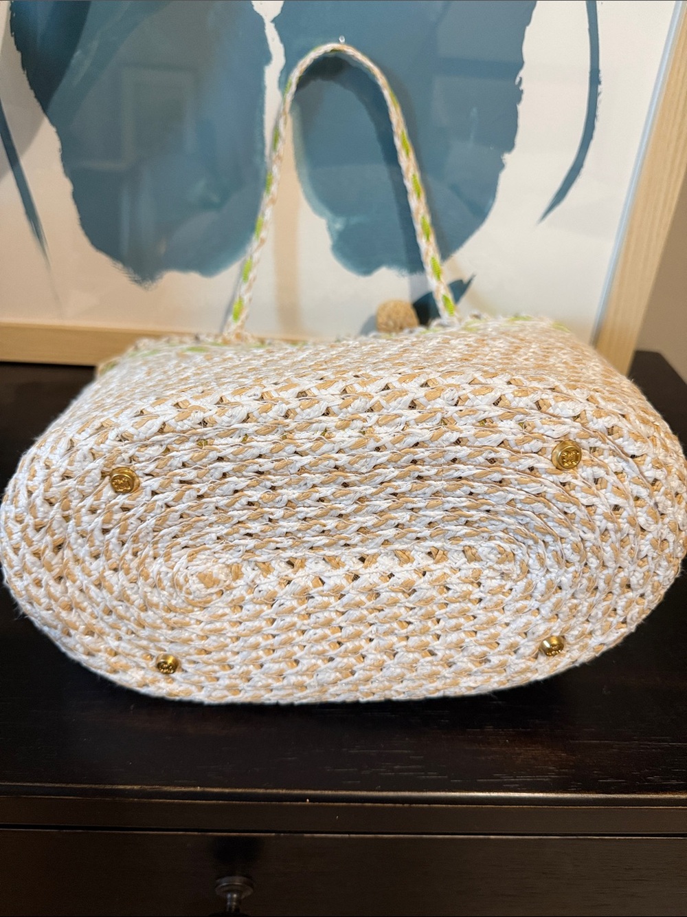 Eric Javits Natural Straw Tote with Lime Accents and Tassel Charms - Picture 5 of 5